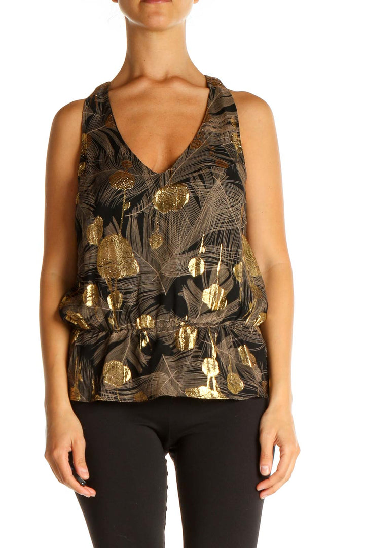 Black Gold Printed Silk Blouse