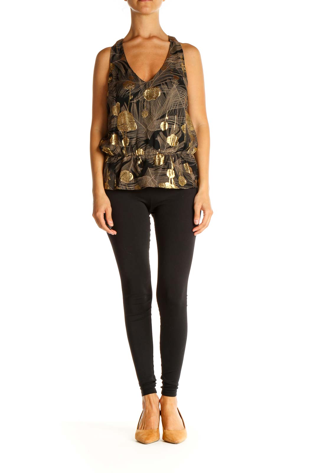 Black Gold Printed Silk Blouse