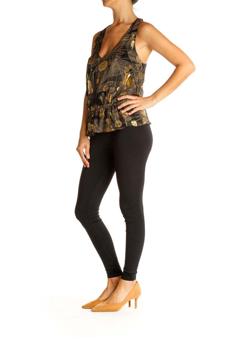 Black Gold Printed Silk Blouse