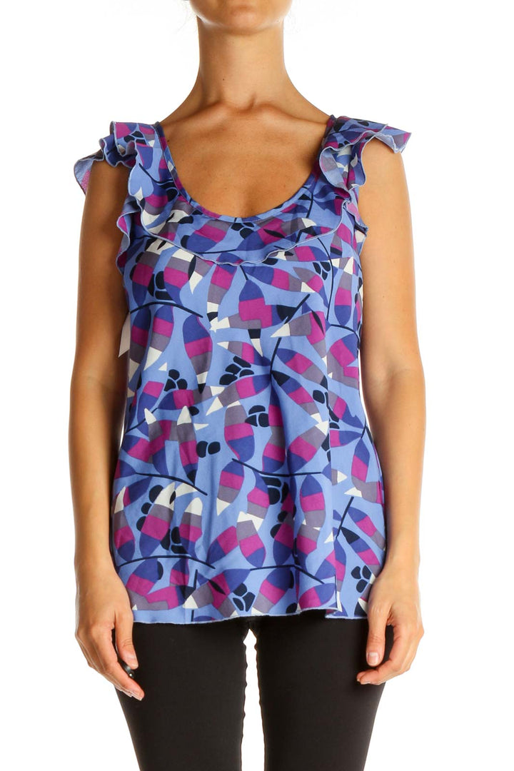 Blue Geometric Print Holiday Tank Top