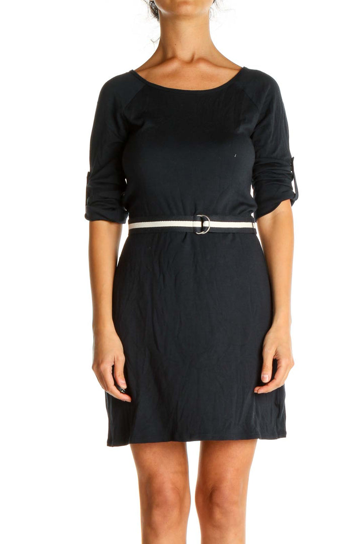 Blue Solid Day Sheath Dress