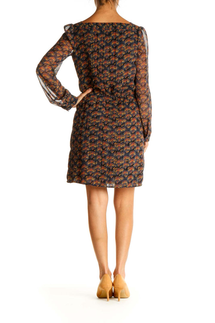 Black Printed Square Neck Sheath Dress