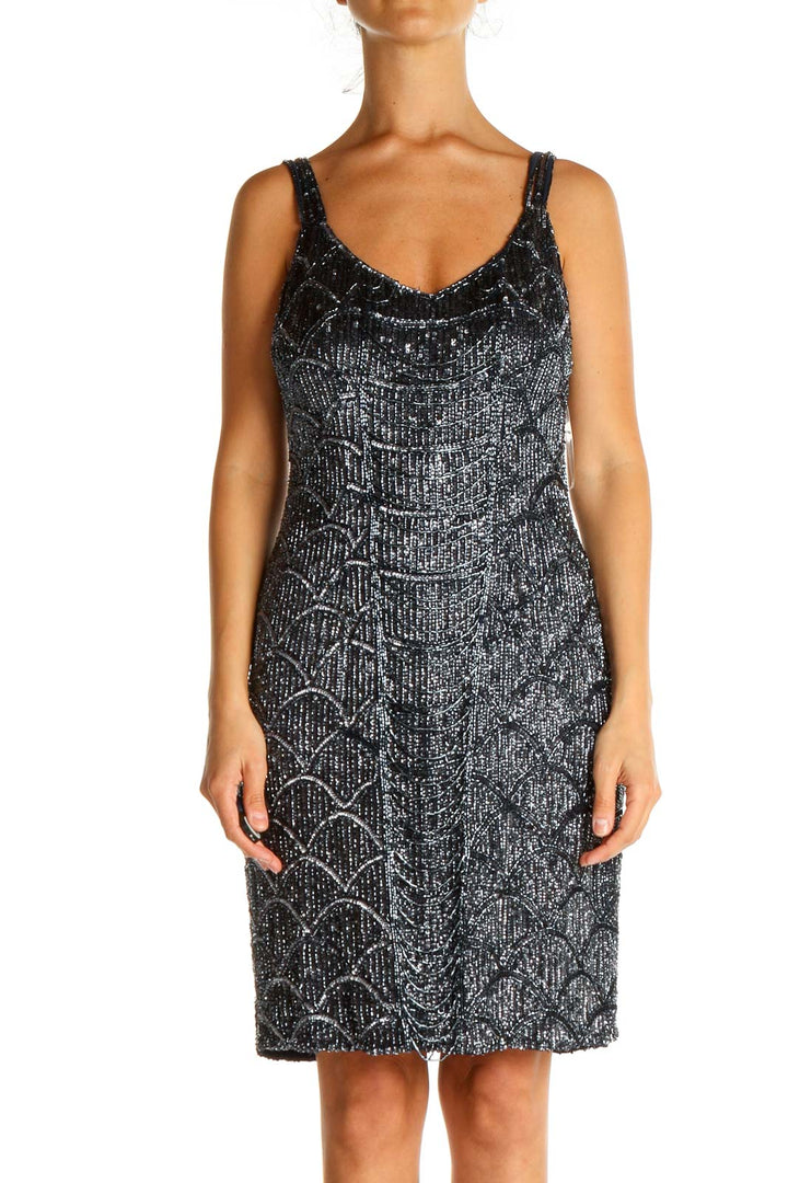 Blue Sequin Cocktail Sheath Dress