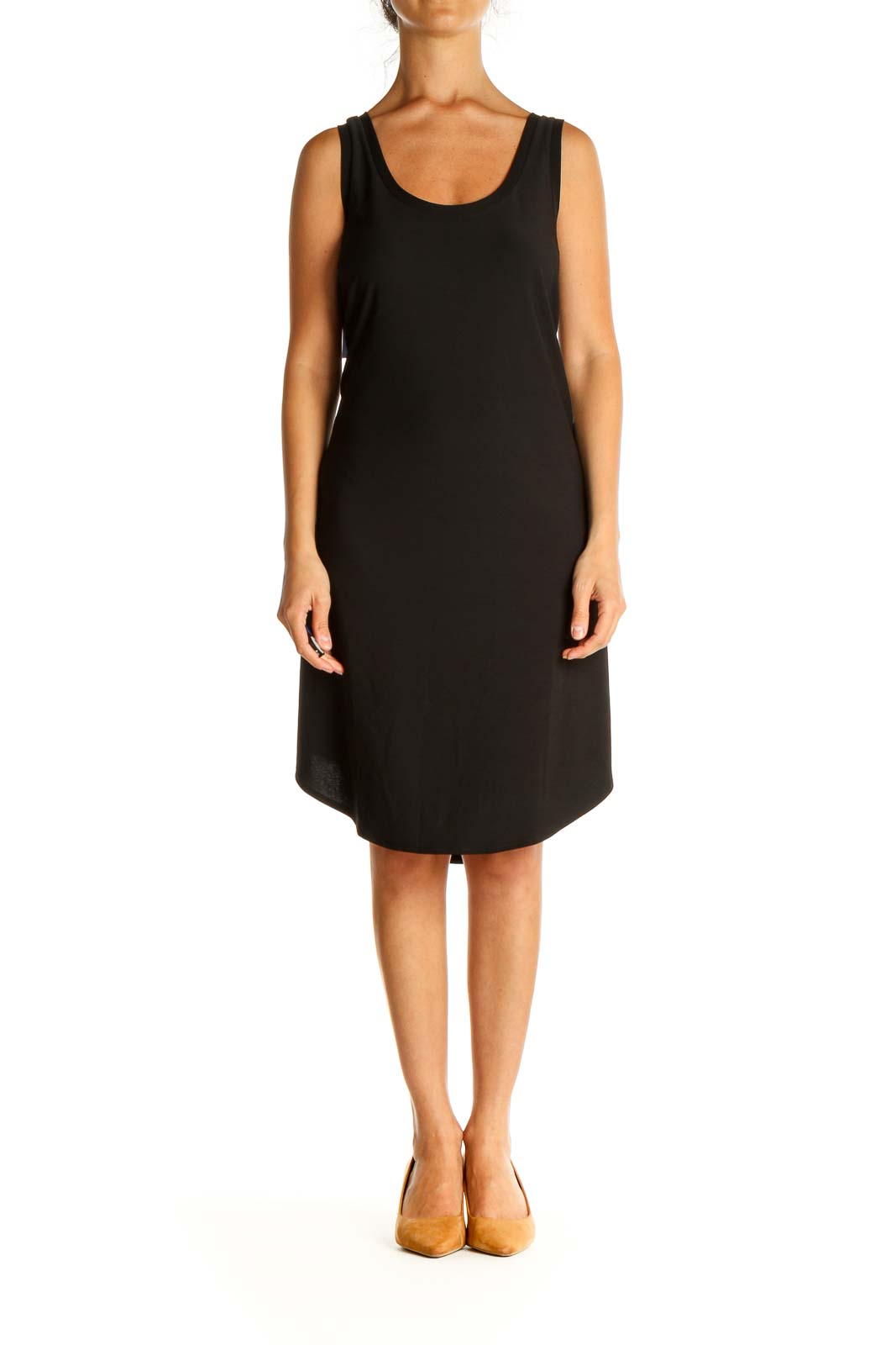 Black Solid Day Sheath Dress