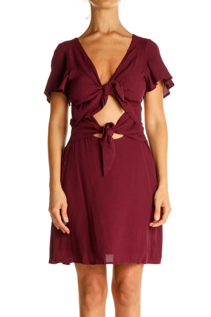 Red Solid Tie Cocktail Dress