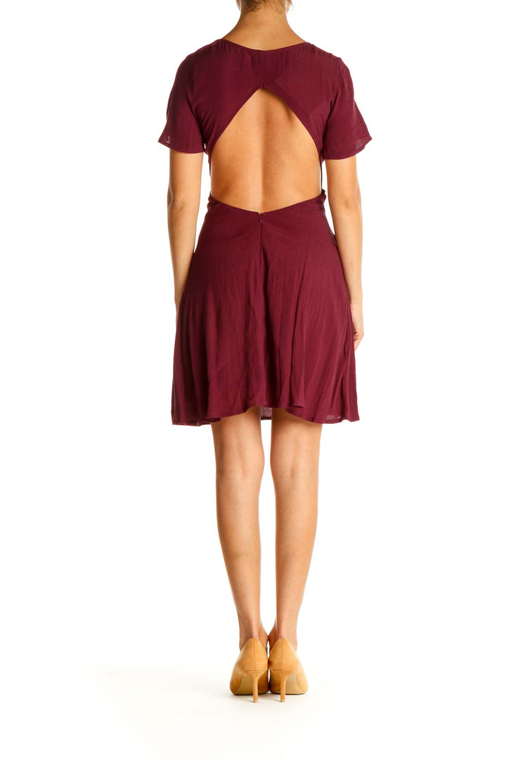 Red Solid Tie Cocktail Dress