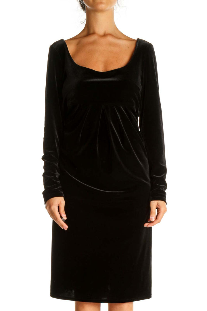 Black Solid Cocktail Sheath Dress