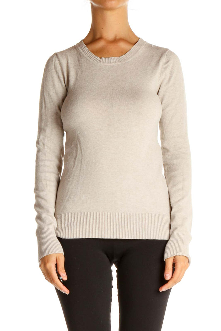 Beige Solid Classic Sweater