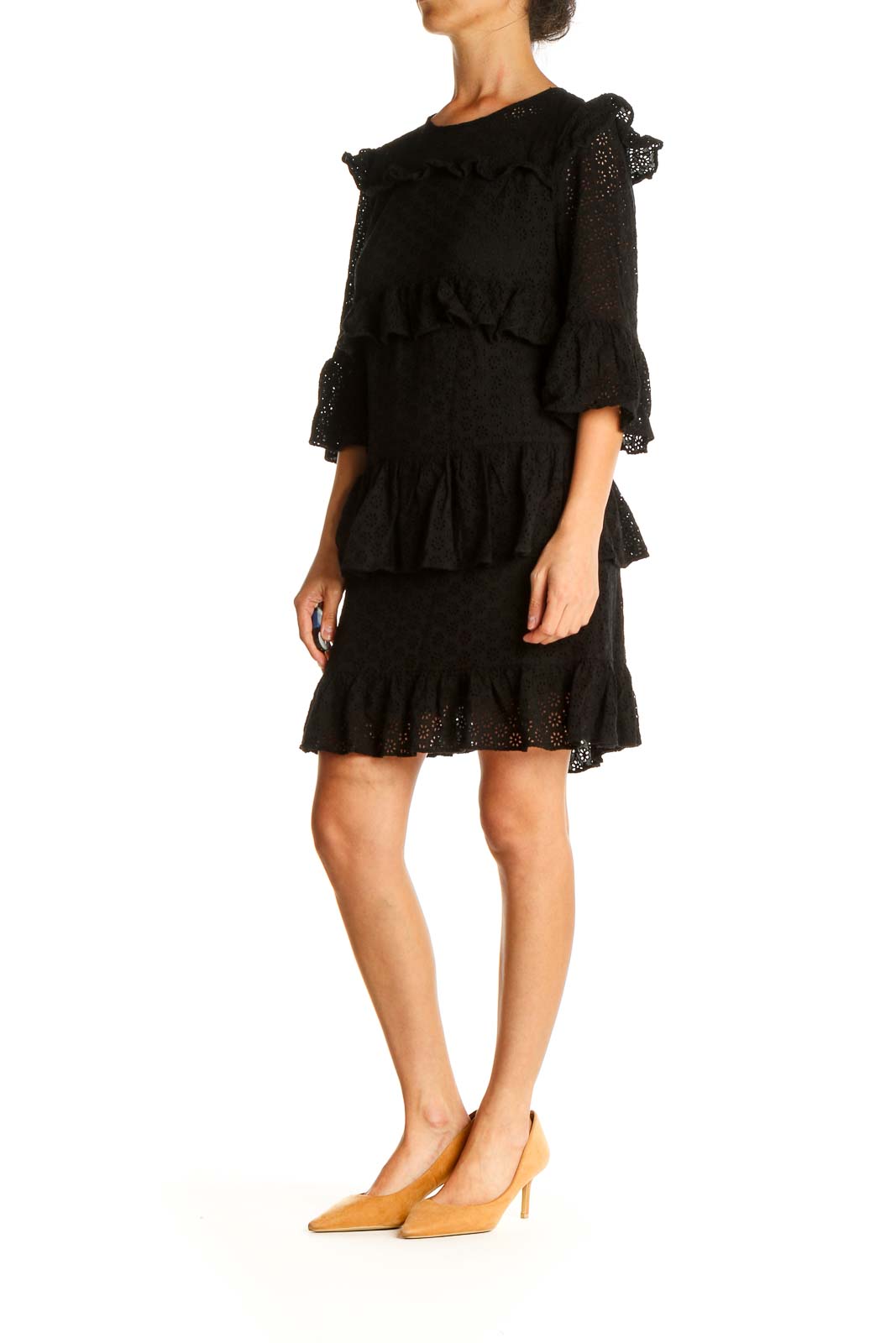 Black Solid Lace Bohemian Shift Dress