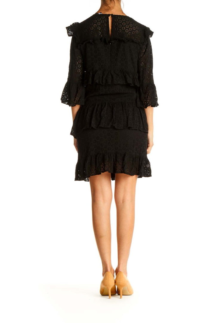 Black Solid Lace Bohemian Shift Dress