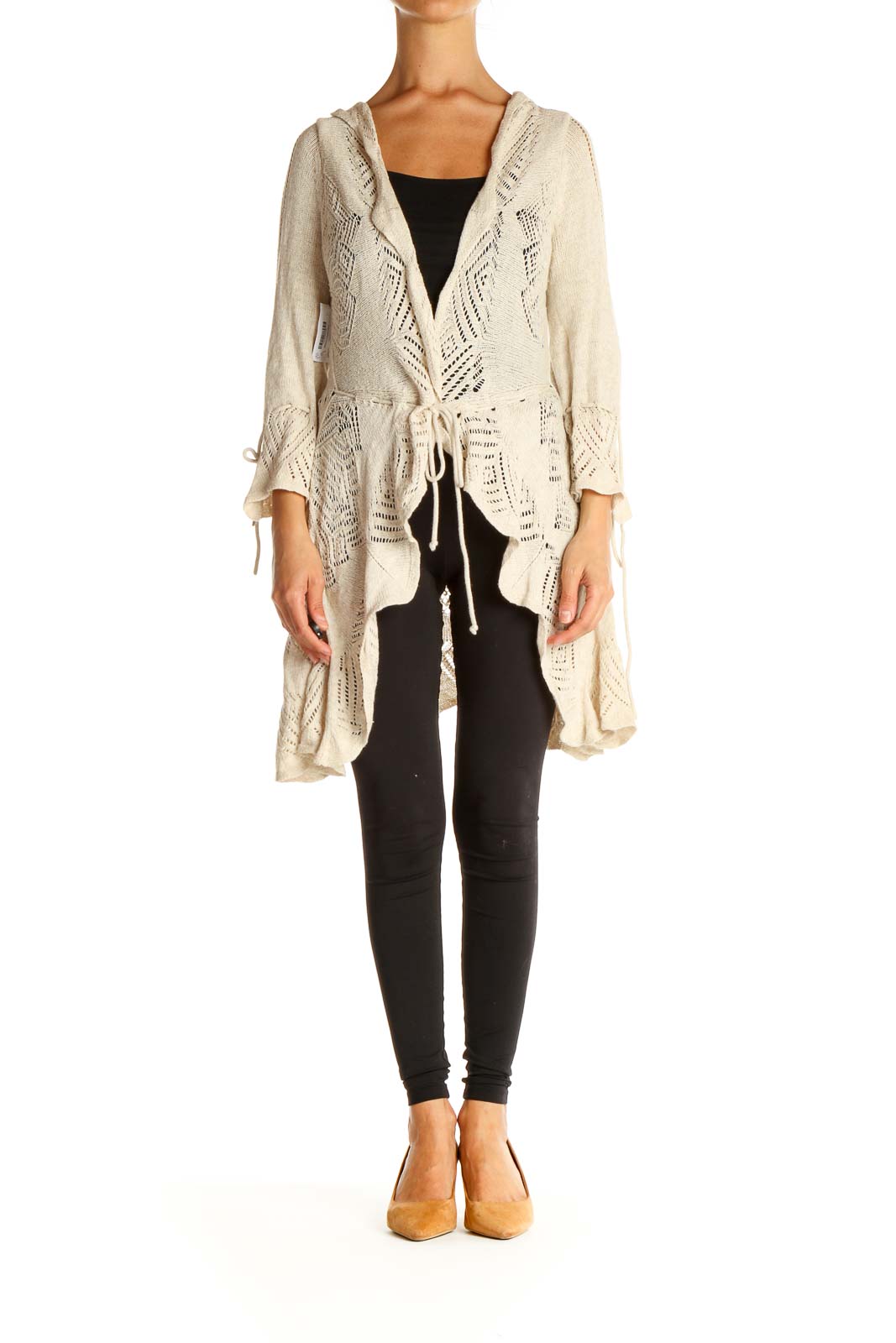 Long Beige Textured Cardigan