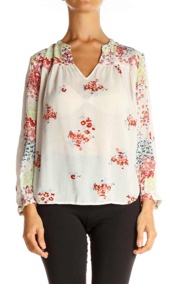 Beige Floral Print All Day Wear Blouse