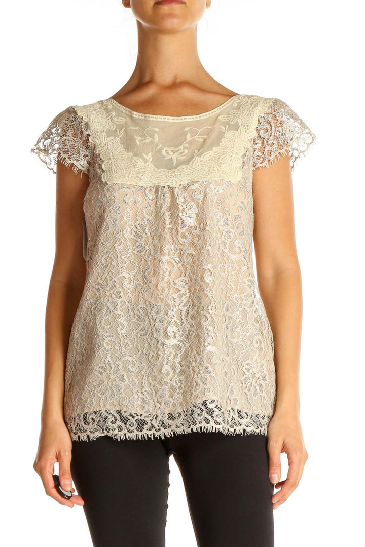 Beige Lace Brunch Blouse