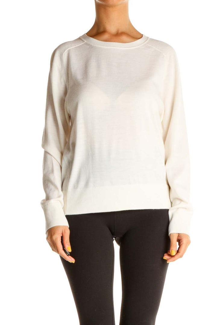 White Solid Classic Sweater