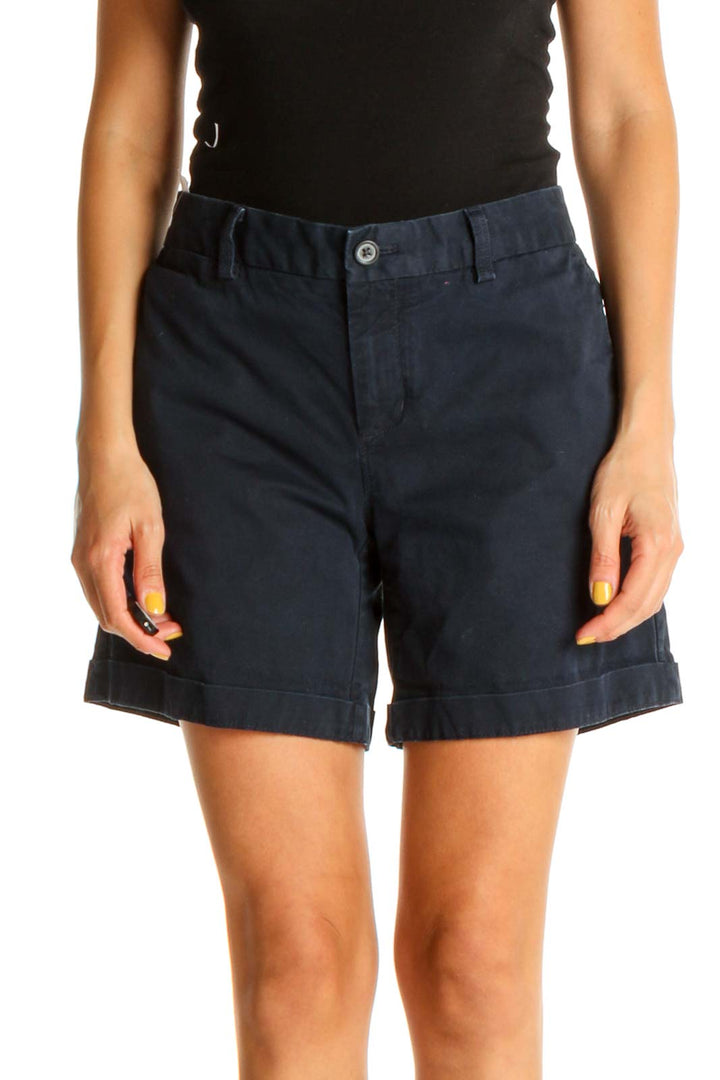 Blue Solid Casual Shorts