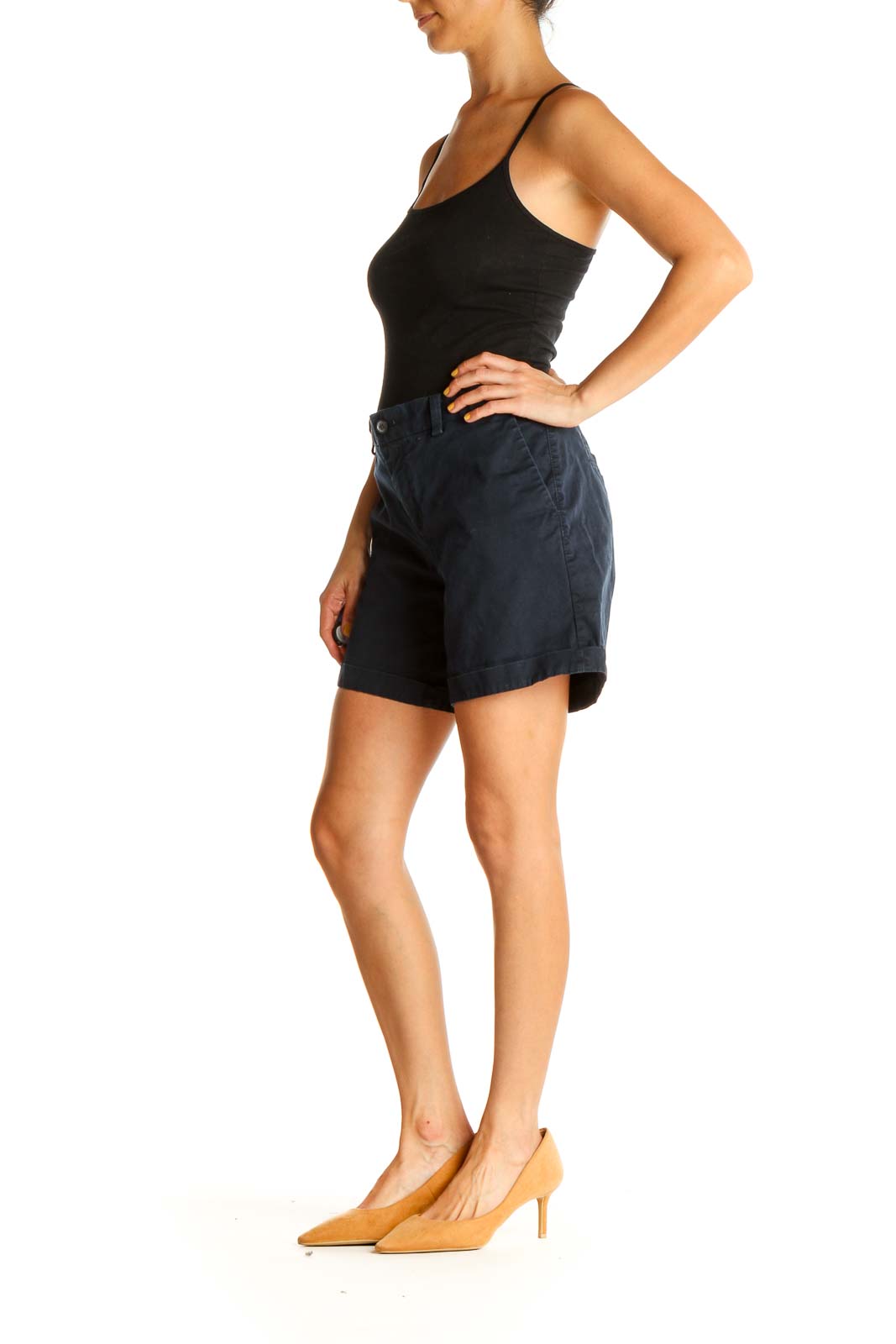 Blue Solid Casual Shorts