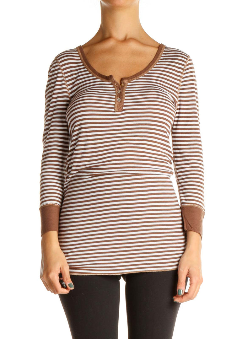 Brown Striped All Day Wear T-Shirt