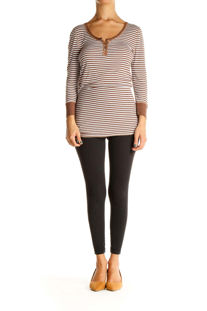 Brown Striped All Day Wear T-Shirt