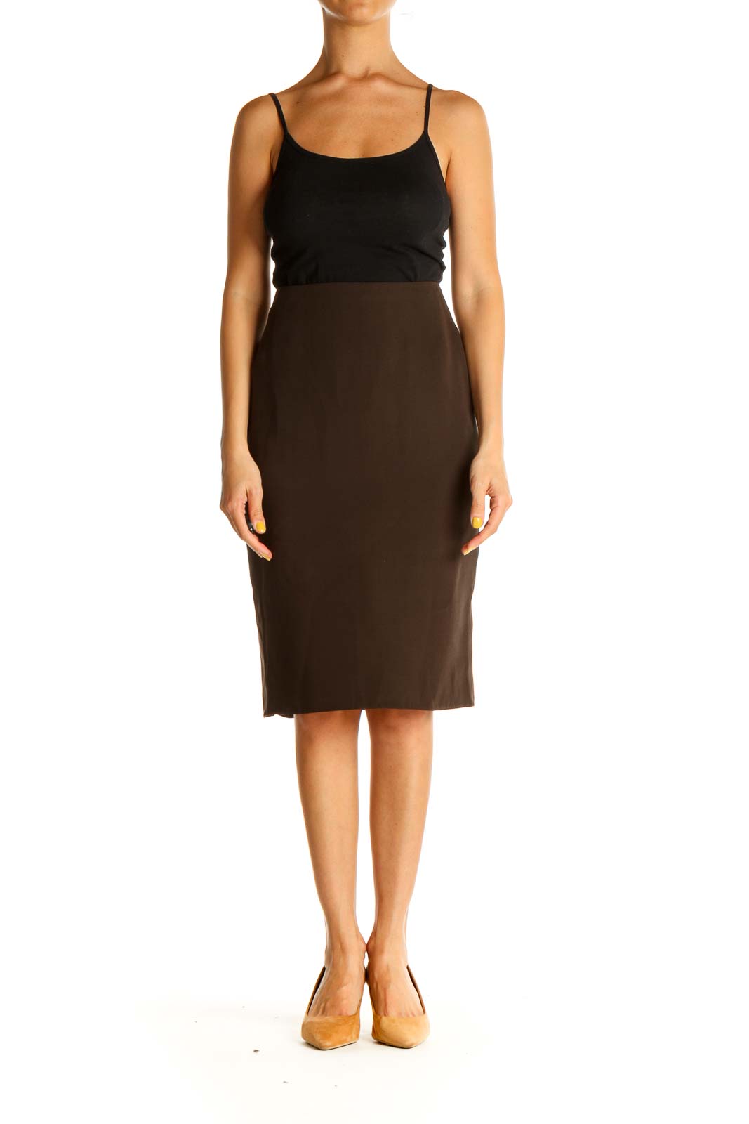 Brown Solid Brunch Pencil Skirt