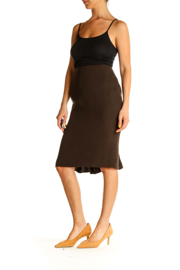 Brown Solid Brunch Pencil Skirt