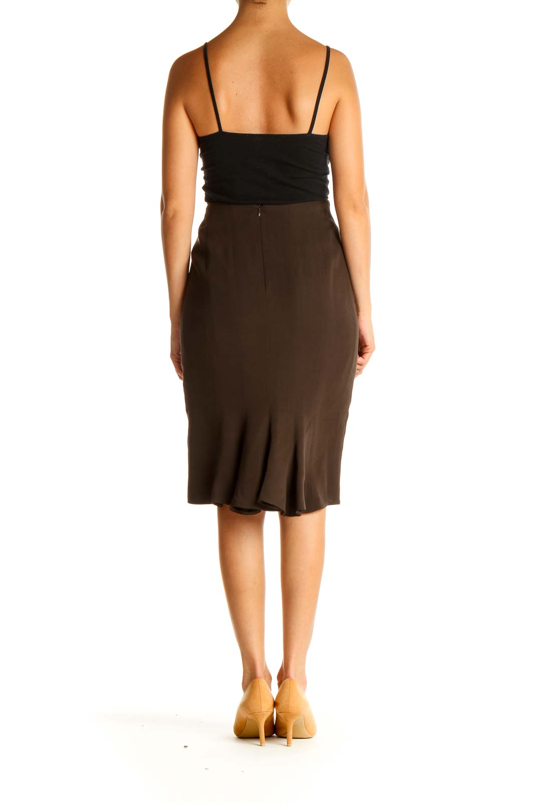 Brown Solid Brunch Pencil Skirt