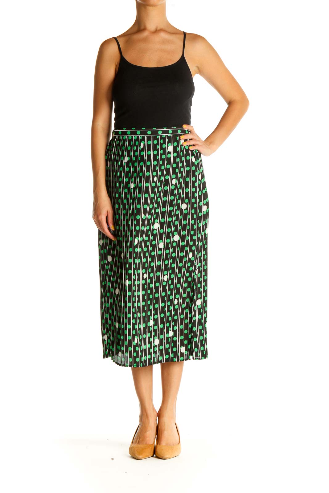 Green Printed All Day Wear Straight Skirt