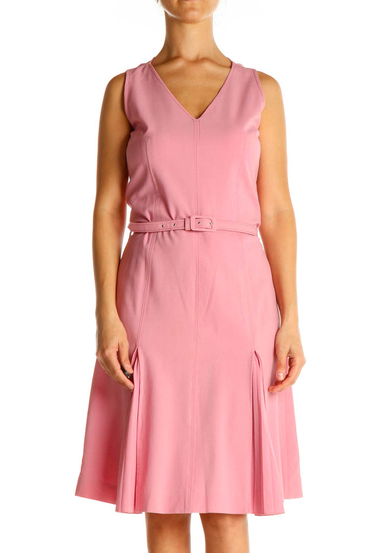 Pink Solid Work Fit & Flare Dress