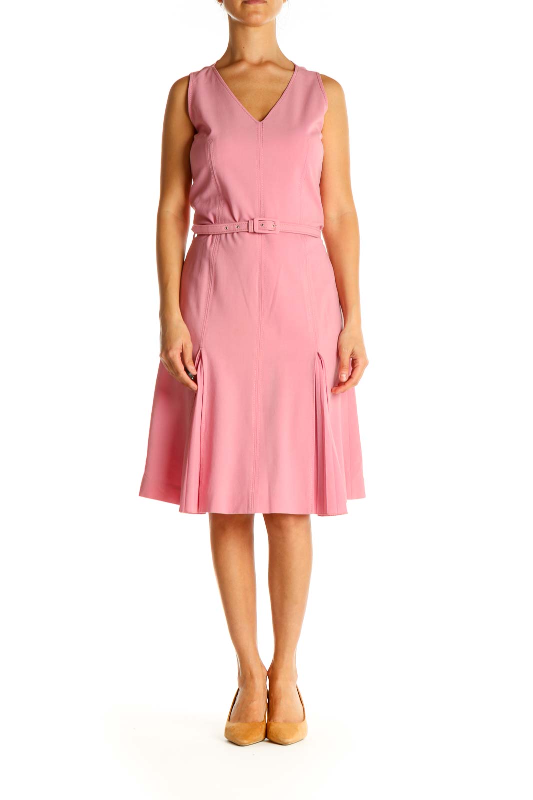 Pink Solid Work Fit & Flare Dress