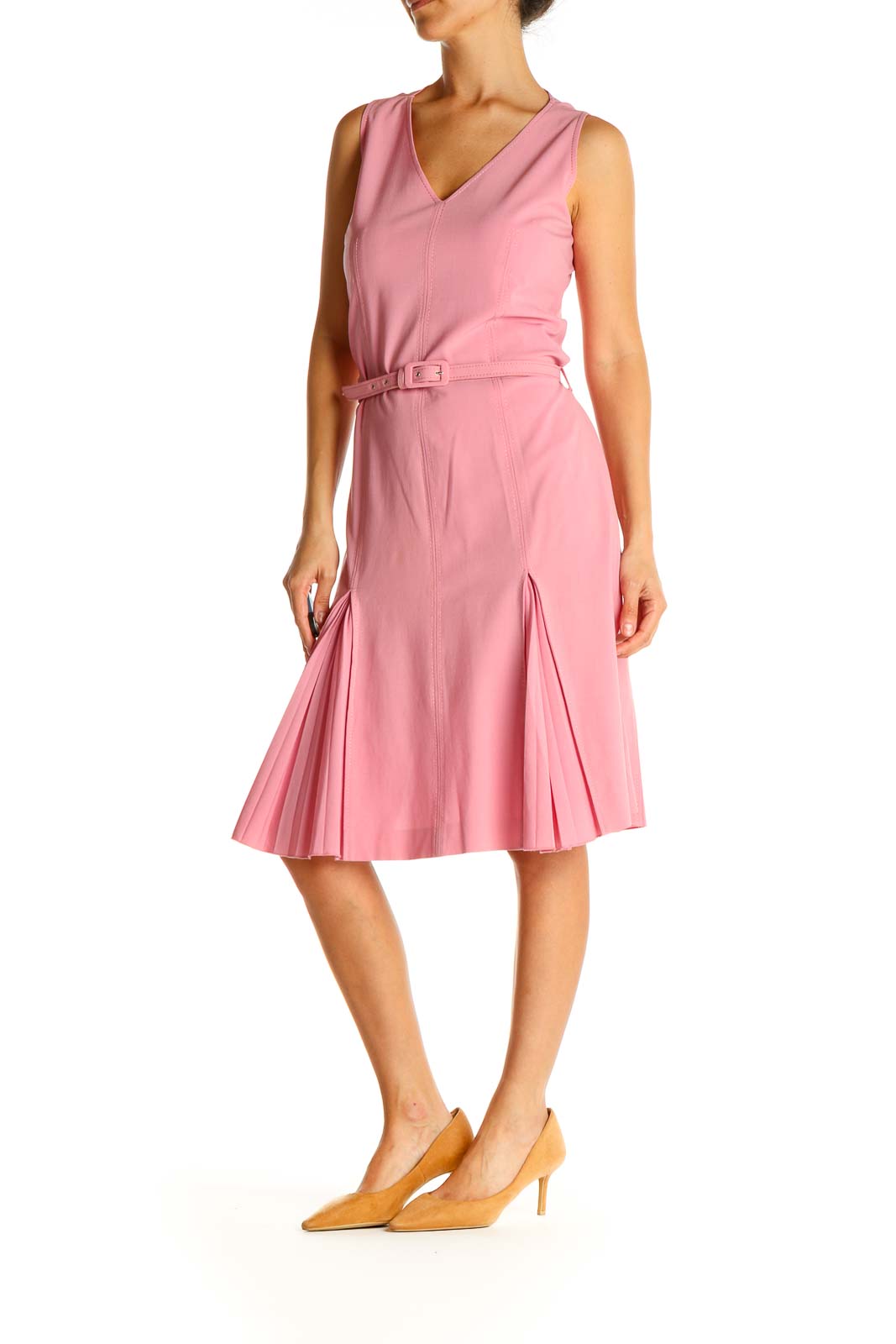 Pink Solid Work Fit & Flare Dress