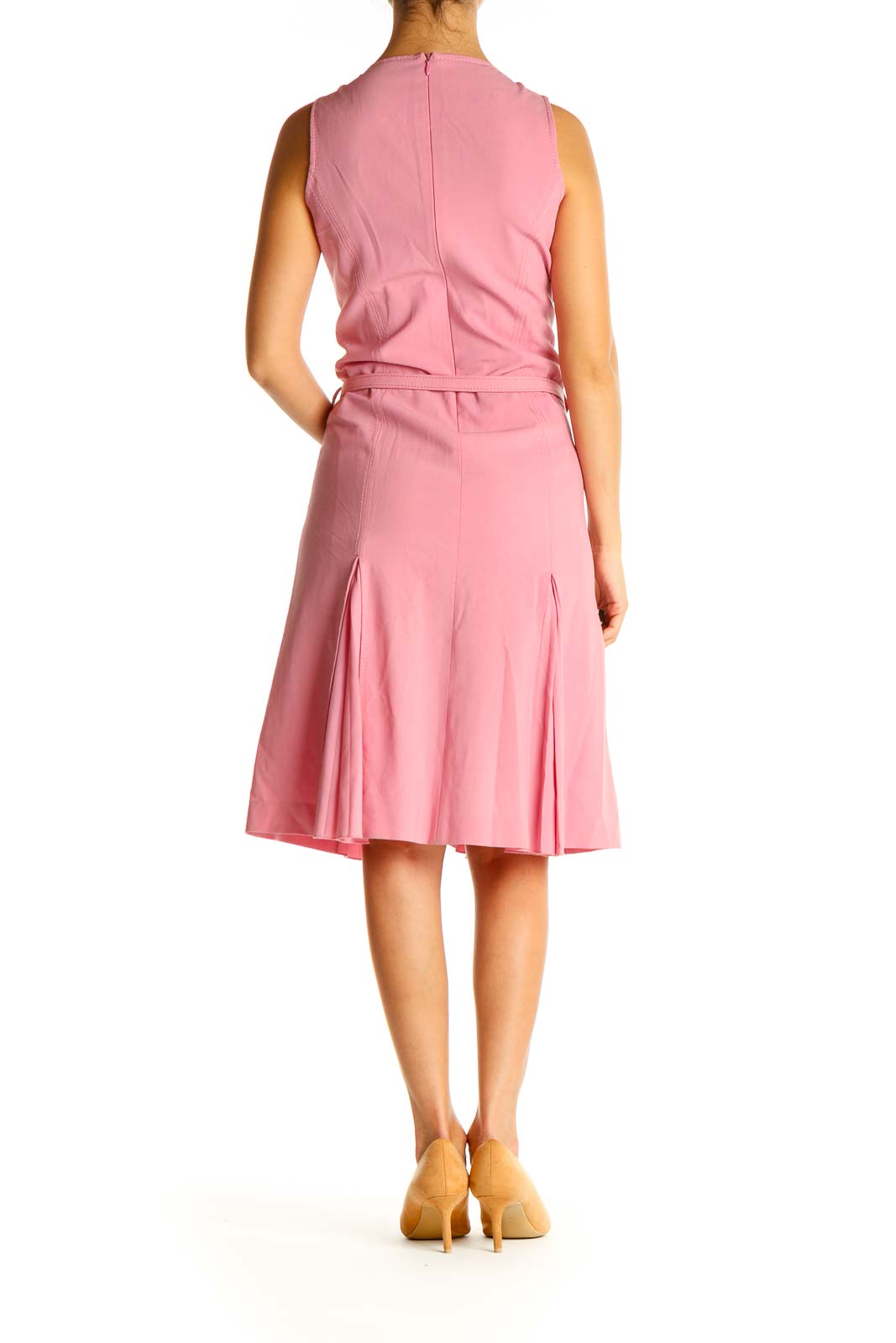 Pink Solid Work Fit & Flare Dress