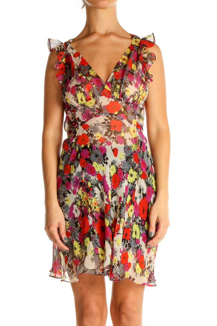 Red Floral Print Day Sheath Dress