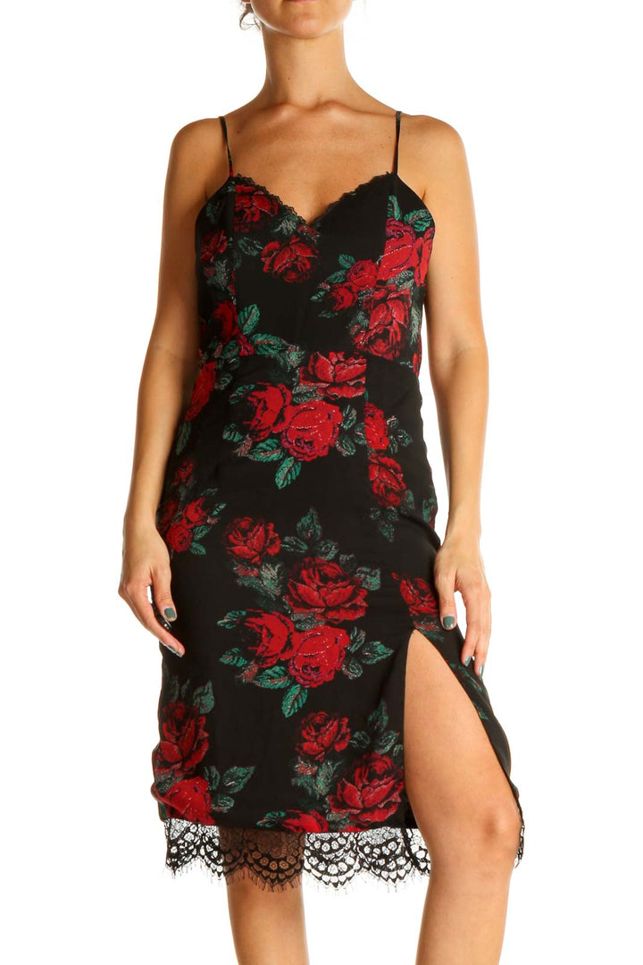 Black Floral Print Sheath Dress