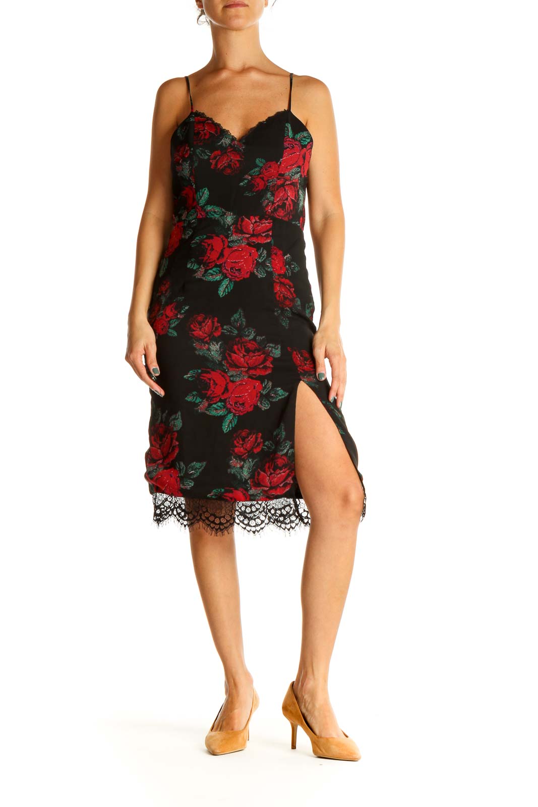 Black Floral Print Sheath Dress