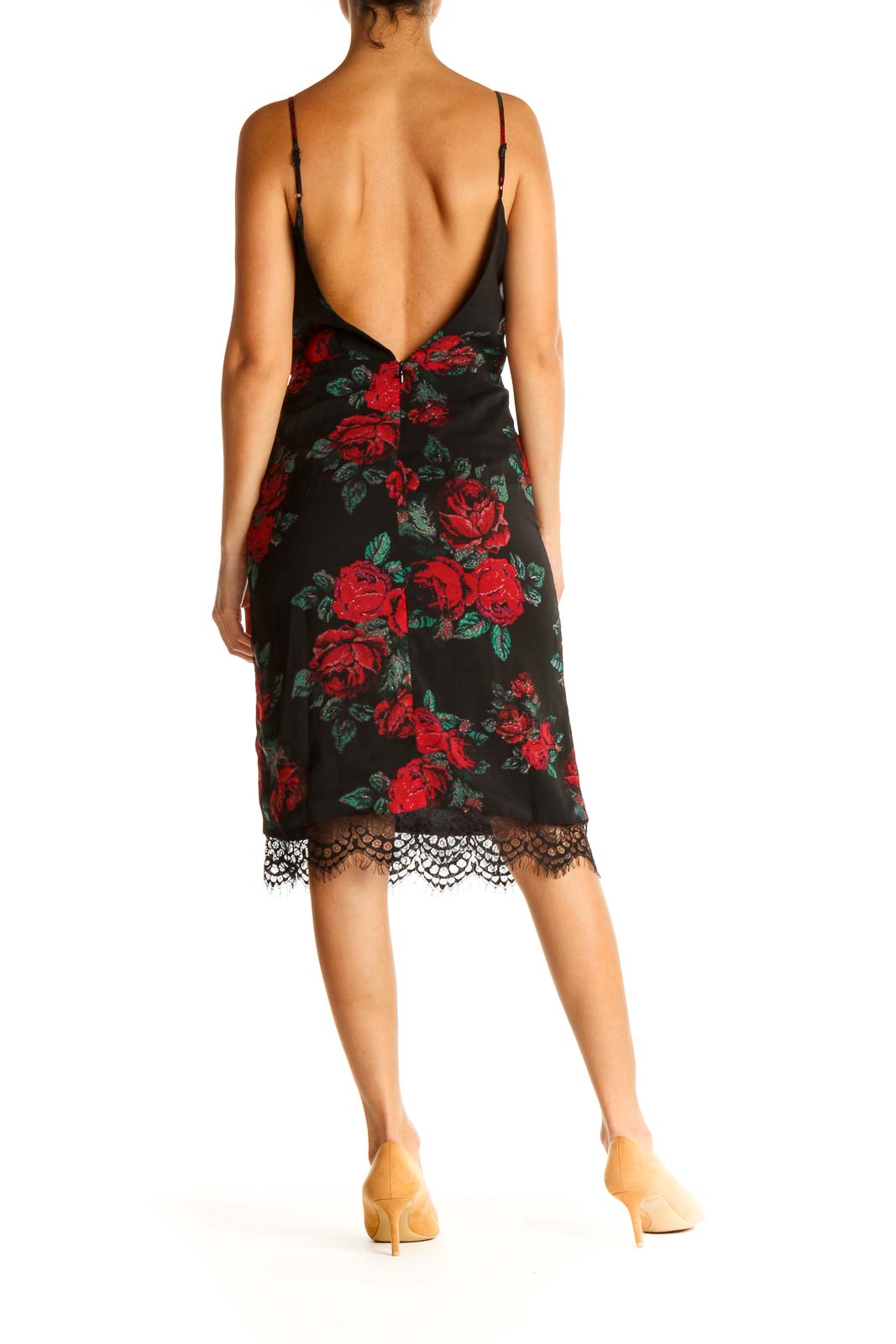 Black Floral Print Sheath Dress