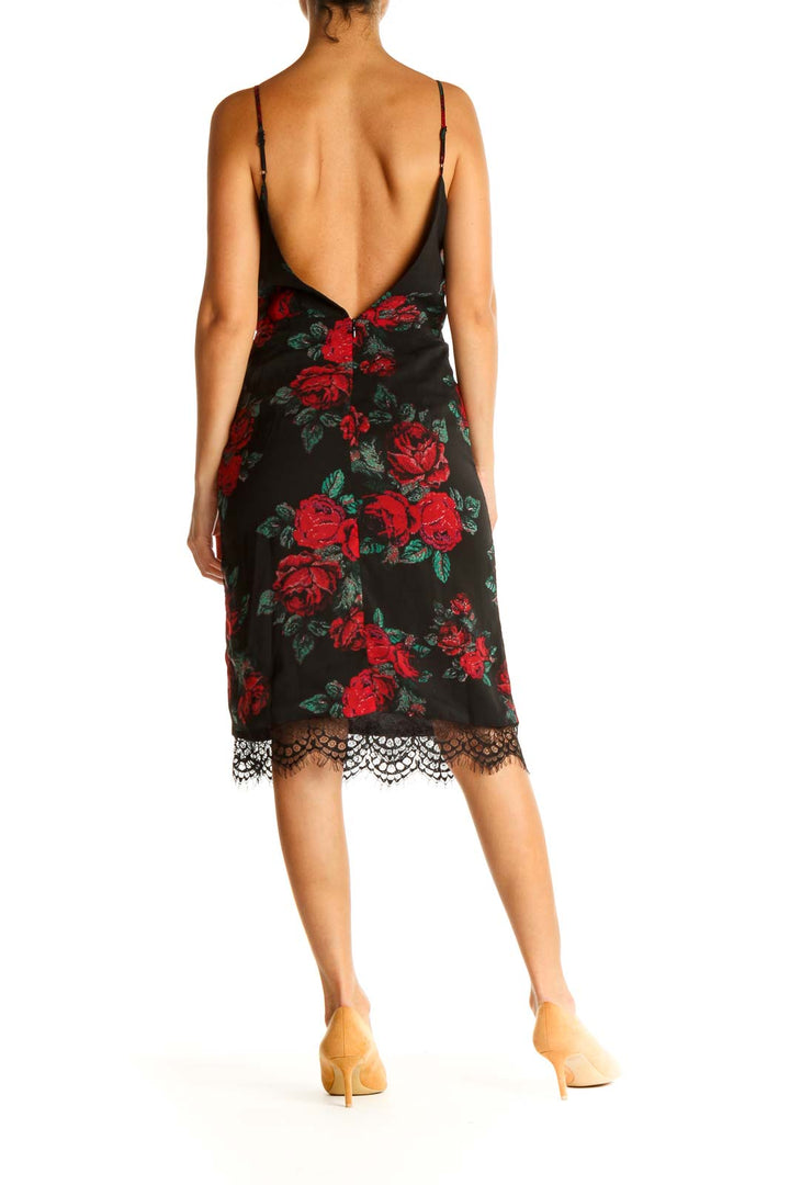 Black Floral Print Sheath Dress