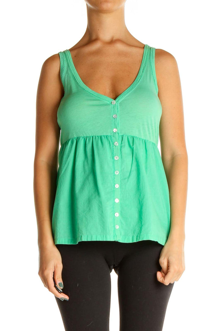 Green Solid Casual Tank Top