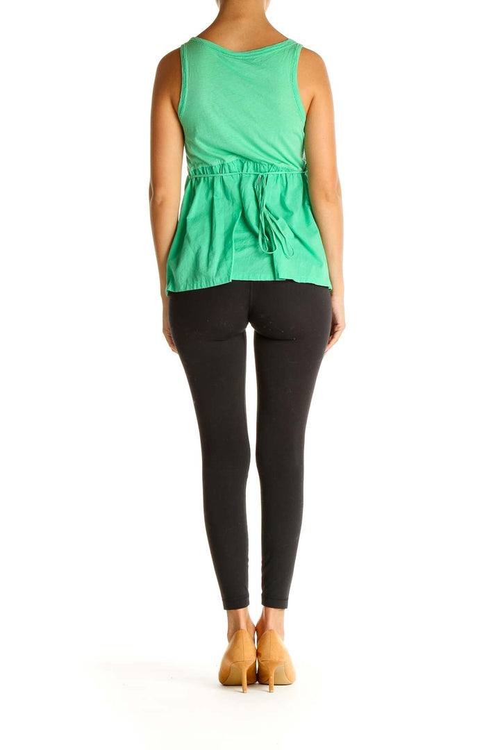 Green Solid Casual Tank Top