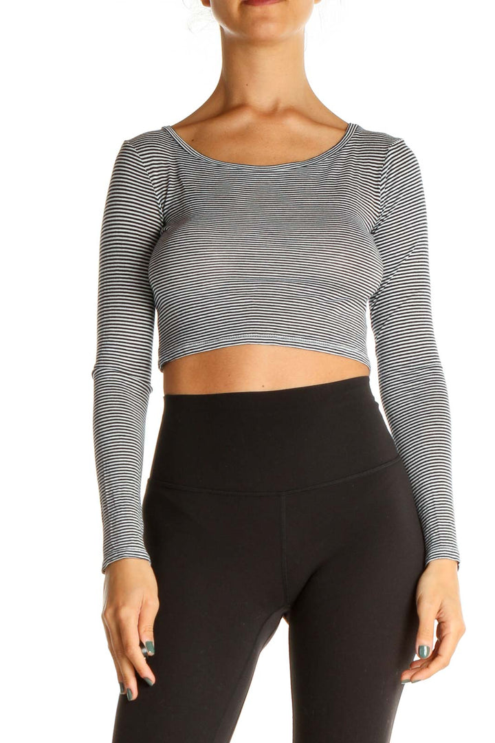 Black Striped Casual Crop Top