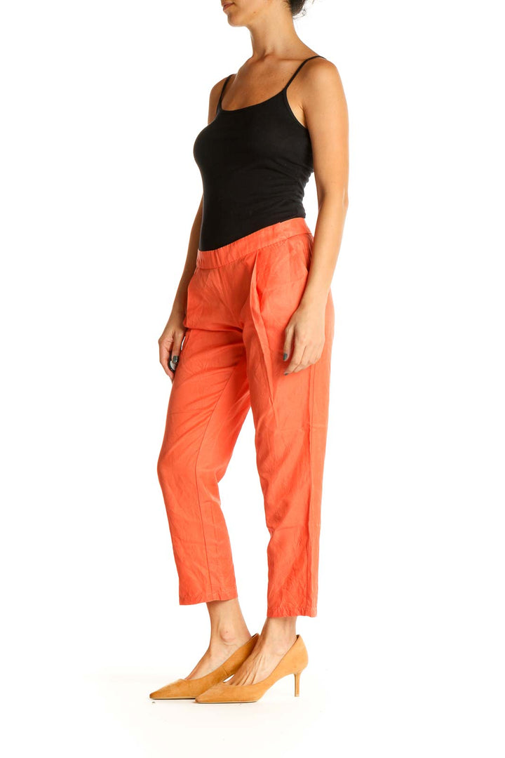 Orange Solid Casual Capri Pants