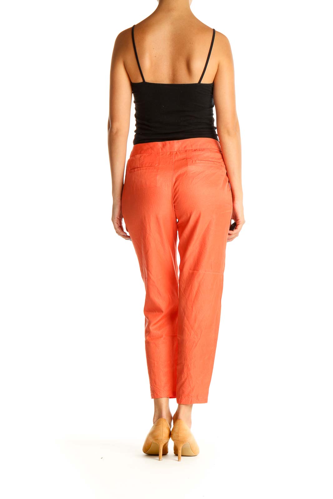 Orange Solid Casual Capri Pants