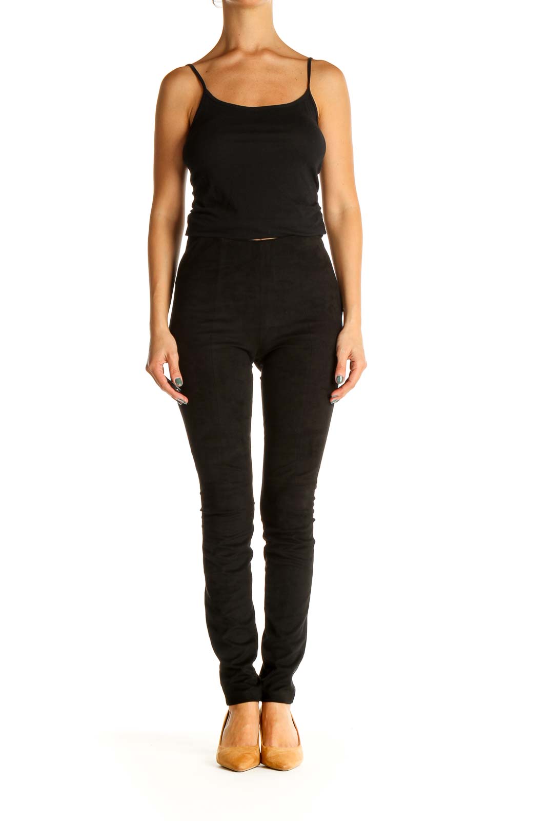 Black Solid Casual Leggings