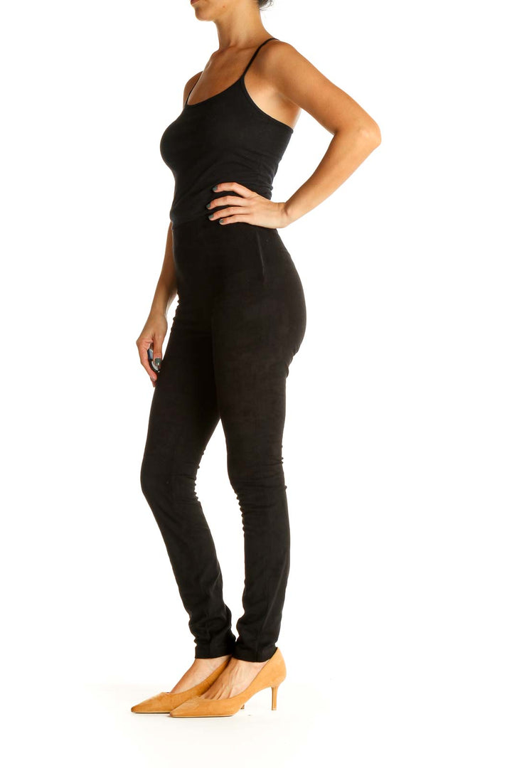 Black Solid Casual Leggings