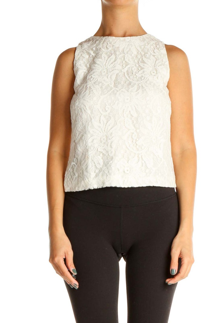 White Lace High-Neck Top With Key Hole Back Detail