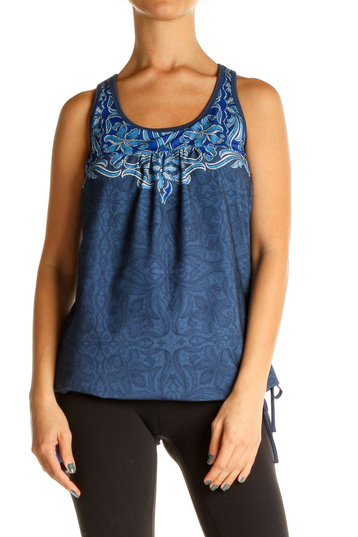 Blue Printed Activewear Tank Top