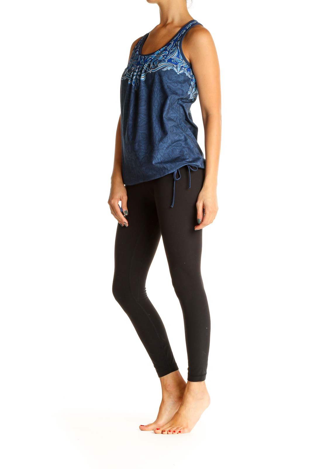 Blue Printed Activewear Tank Top