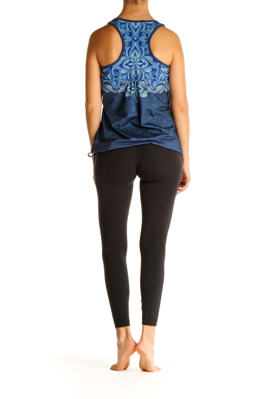 Blue Printed Activewear Tank Top