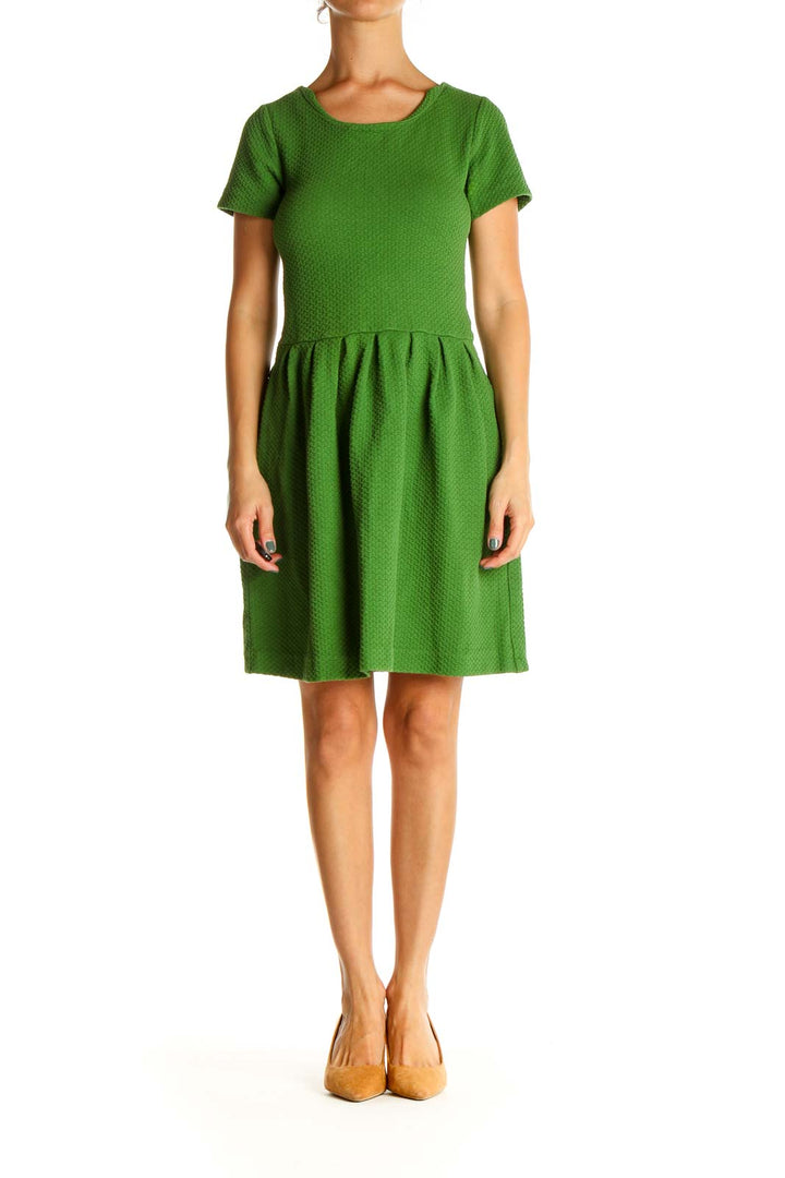 Green Solid Day Fit & Flare Dress