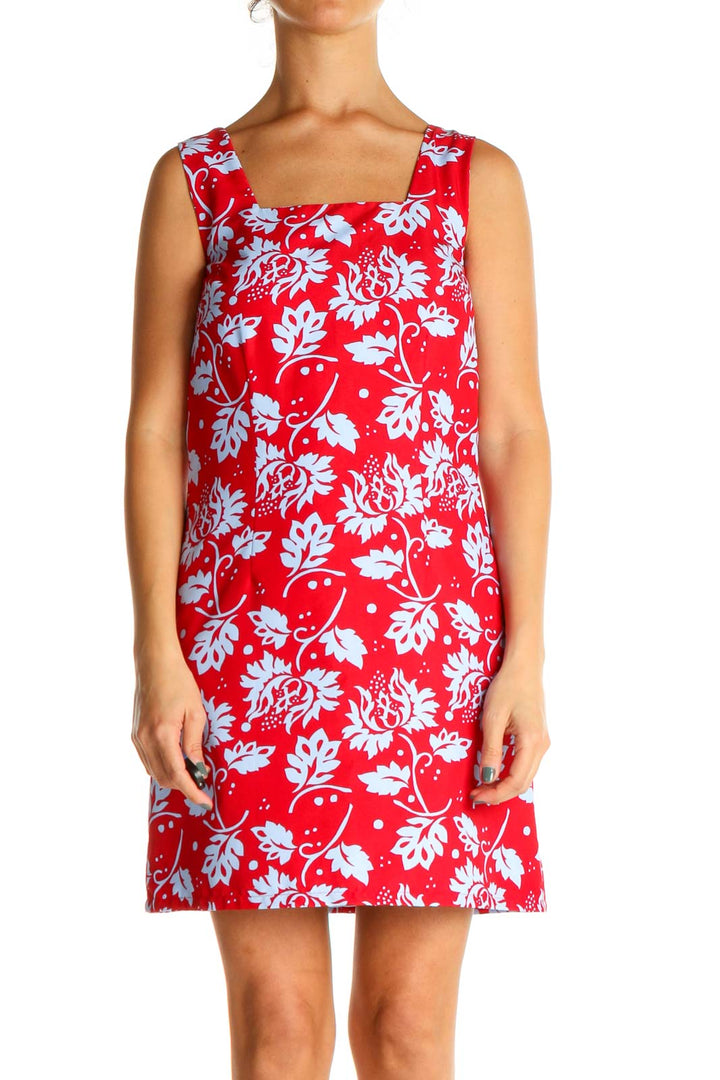 Red Floral Print Day A-Line Dress