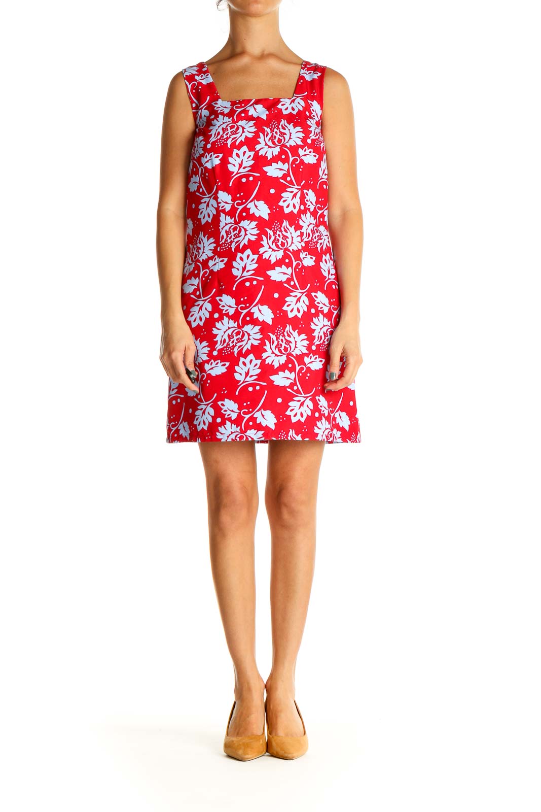 Red Floral Print Day A-Line Dress