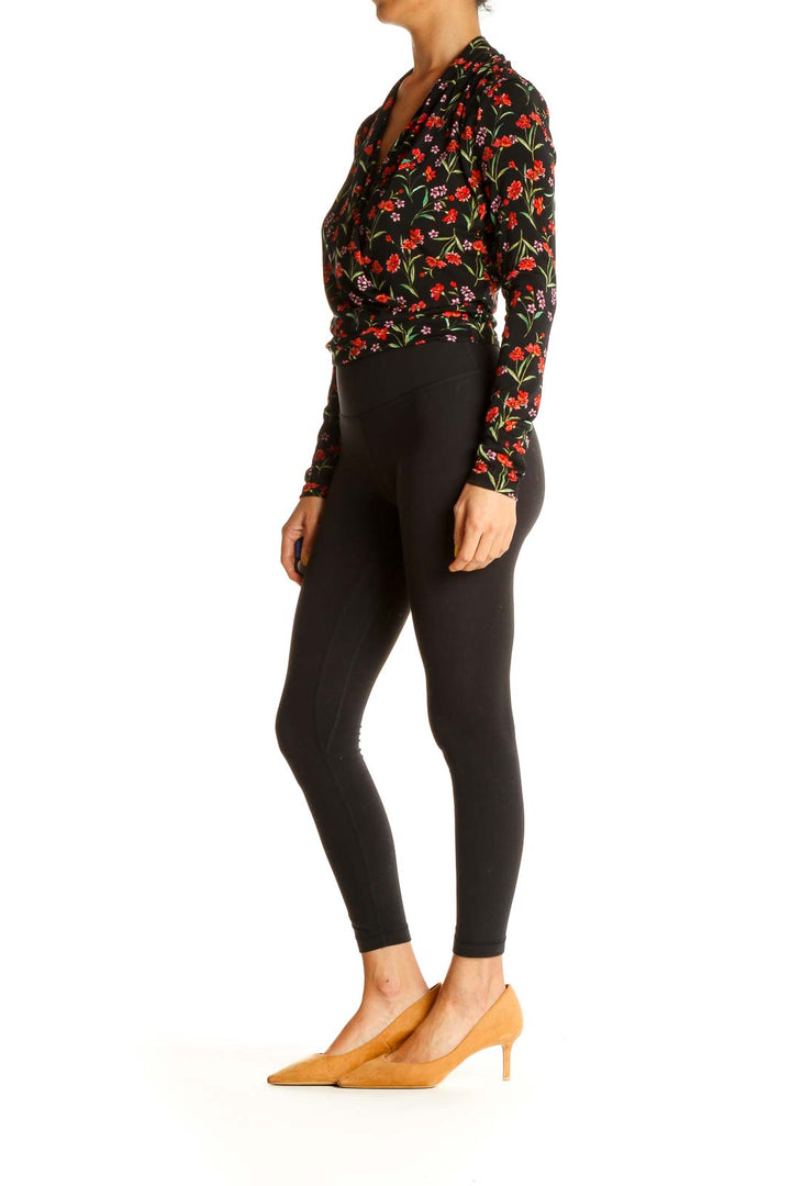 Black Floral Print All Day Wear Bodysuit Blouse